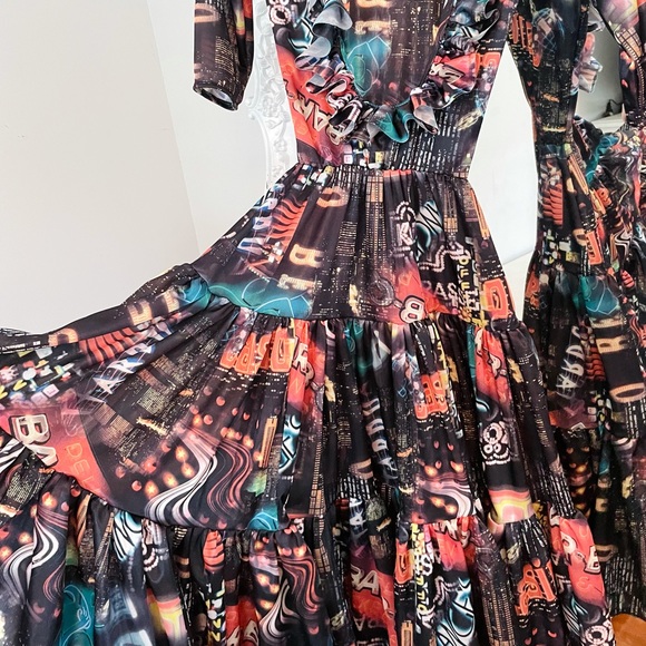 SALE New York Couture Limited Edition Vintage Printed Ruffle Maxi Dress - Picture 9 of 13